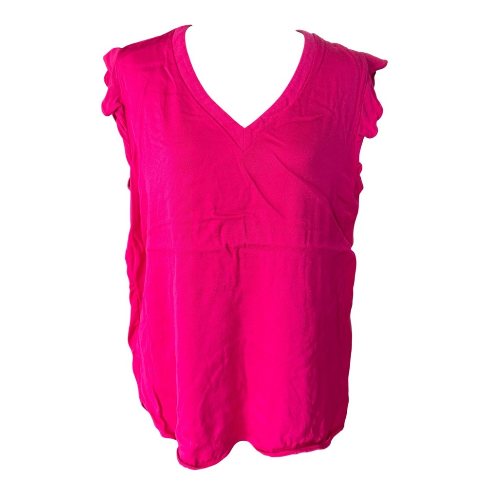 Kate Spade New York Hot Pink Viscose V Neck Ruffle Shoulder Sleeveless Top Large